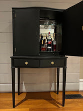 Upcycled Vintage Black Drinks Cabinet with Mirrored Interior
