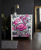Upcycled Graffiti Art Flamingo Chest of Drawers