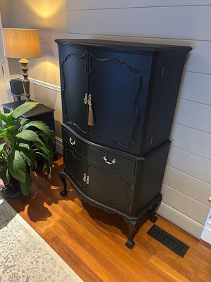 Upcycled Vintage Queen Anne Black Cocktail Cabinet