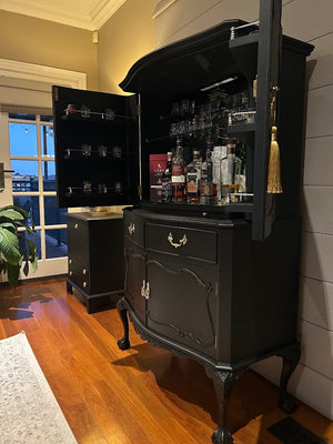 Upcycled Vintage Queen Anne Black Cocktail Cabinet
