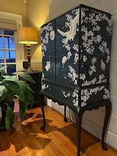 Upcycled Vintage Chinoiserie Crane Drinks Cabinet