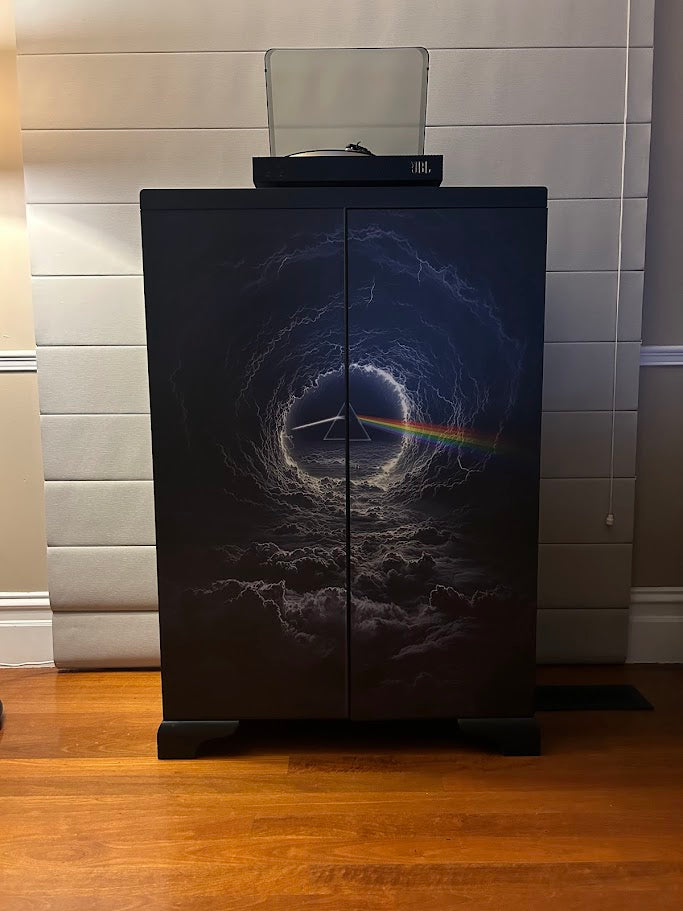 Upcycled Vintage Wardrobe Bar — Dark Side of the Moon Edition