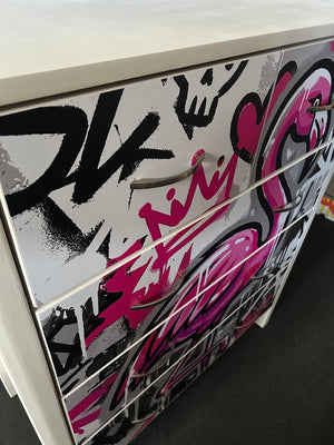 Upcycled Graffiti Art Flamingo Chest of Drawers